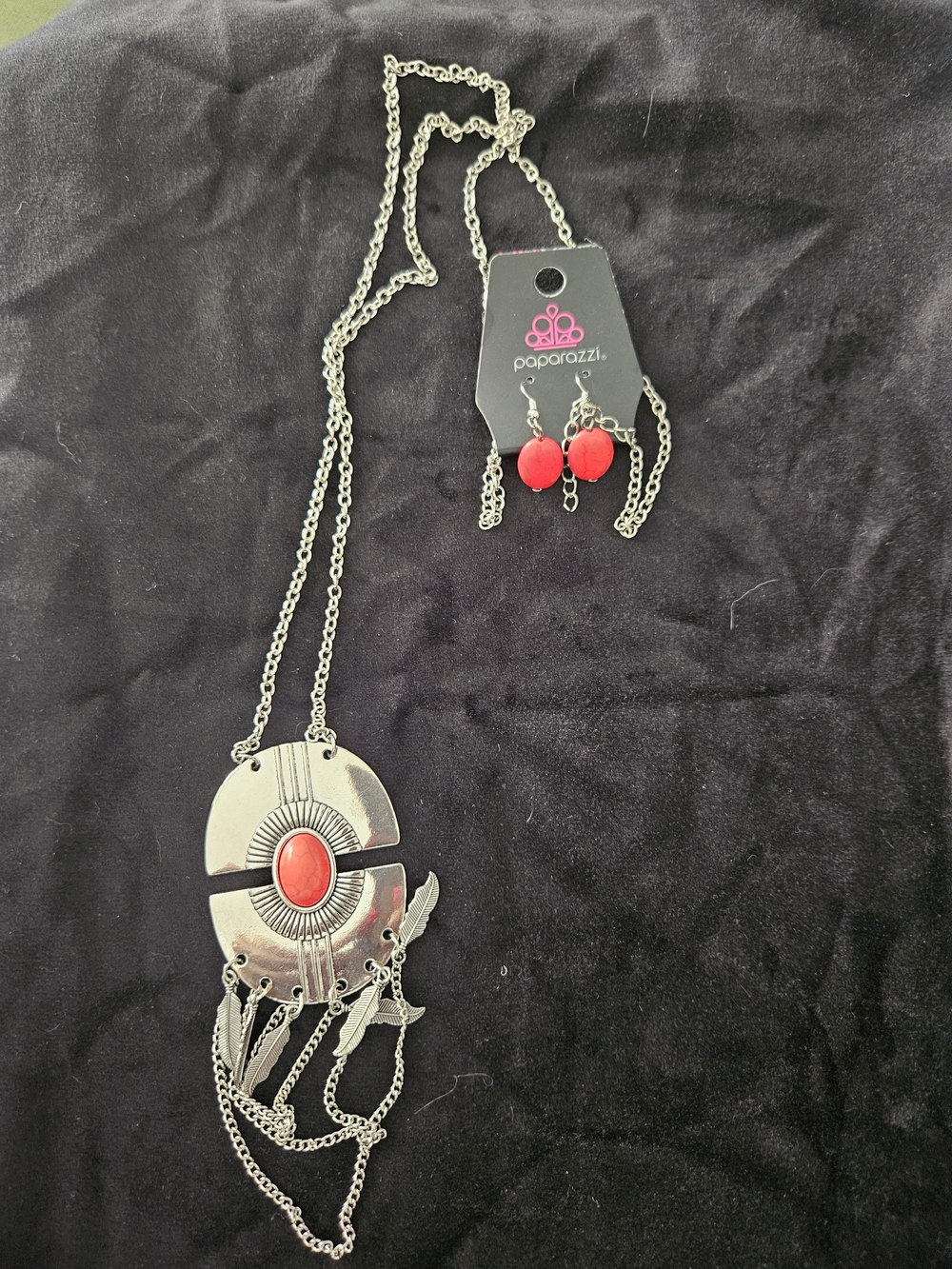Paparazzi Silver Necklace & Red Earring Set - Bold Red Accent